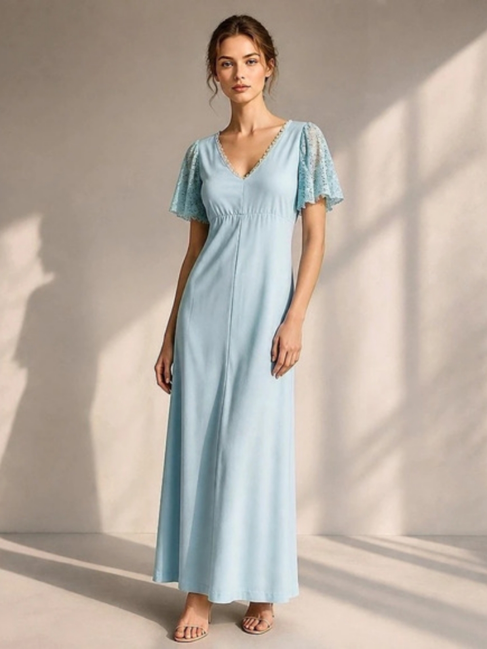 Vintage 70s JC Penney Icy Cool Blue Crochet Maxi Shift Dress Size Small Boho